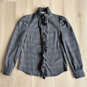 Isabel Marant Etoile Dules Ruffled Twill Shirt Gray Plaid size FR 38, US 6